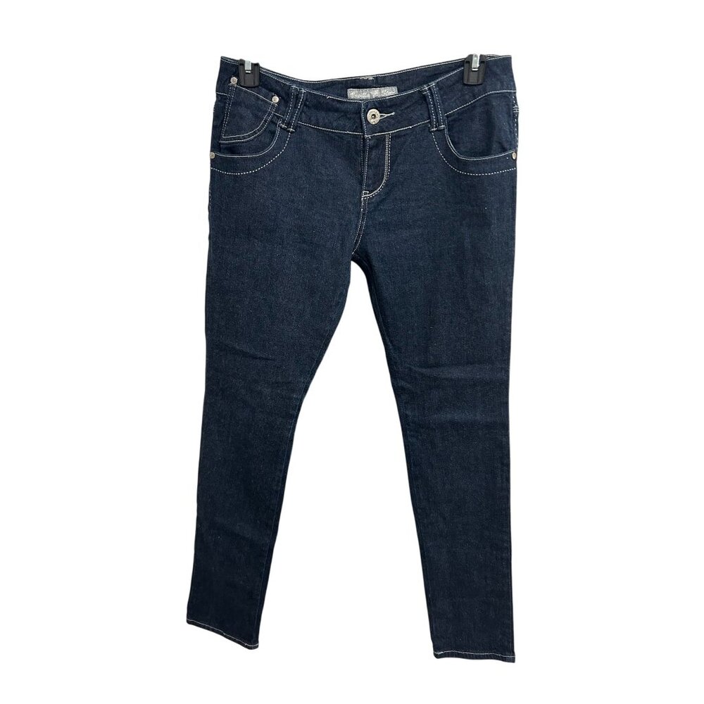 Womens Dark Wash Rhinestone Pocket Details Skinny Jeans Size 11 Slimfit Trendy